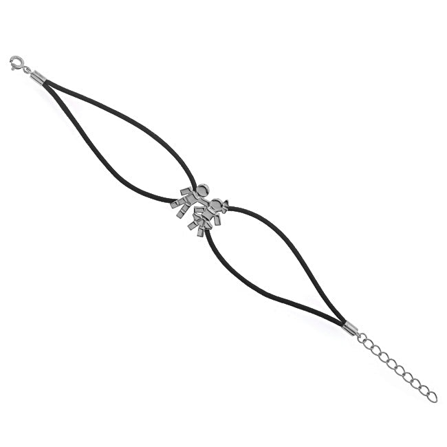 Louloux Boy&Girl cord bracelet in black rhodium-plated silver