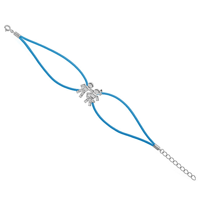 Bracelet cordon bleu ciré Boy&Girl argent