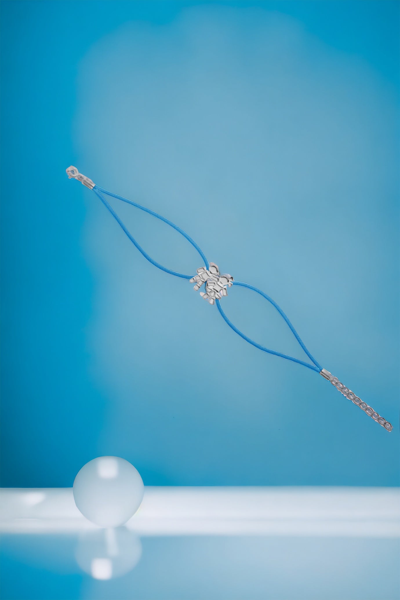 Bracelet cordon ciré bleu Boy&Girl argent