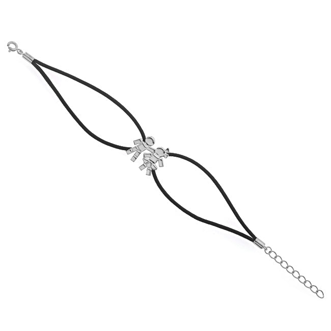 Bracelet cordon ciré noir Boy&Girl argent